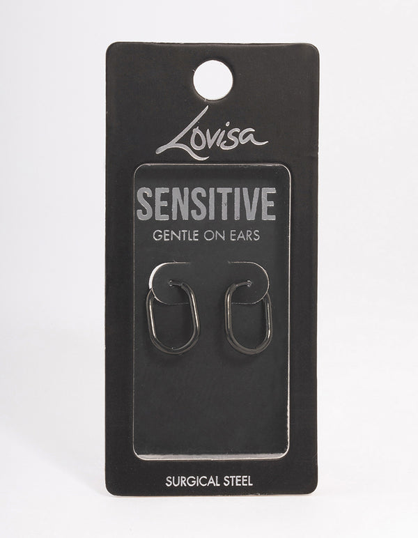 Black Coated Surgical Steel Rounded Rectangle Hoop Earrings