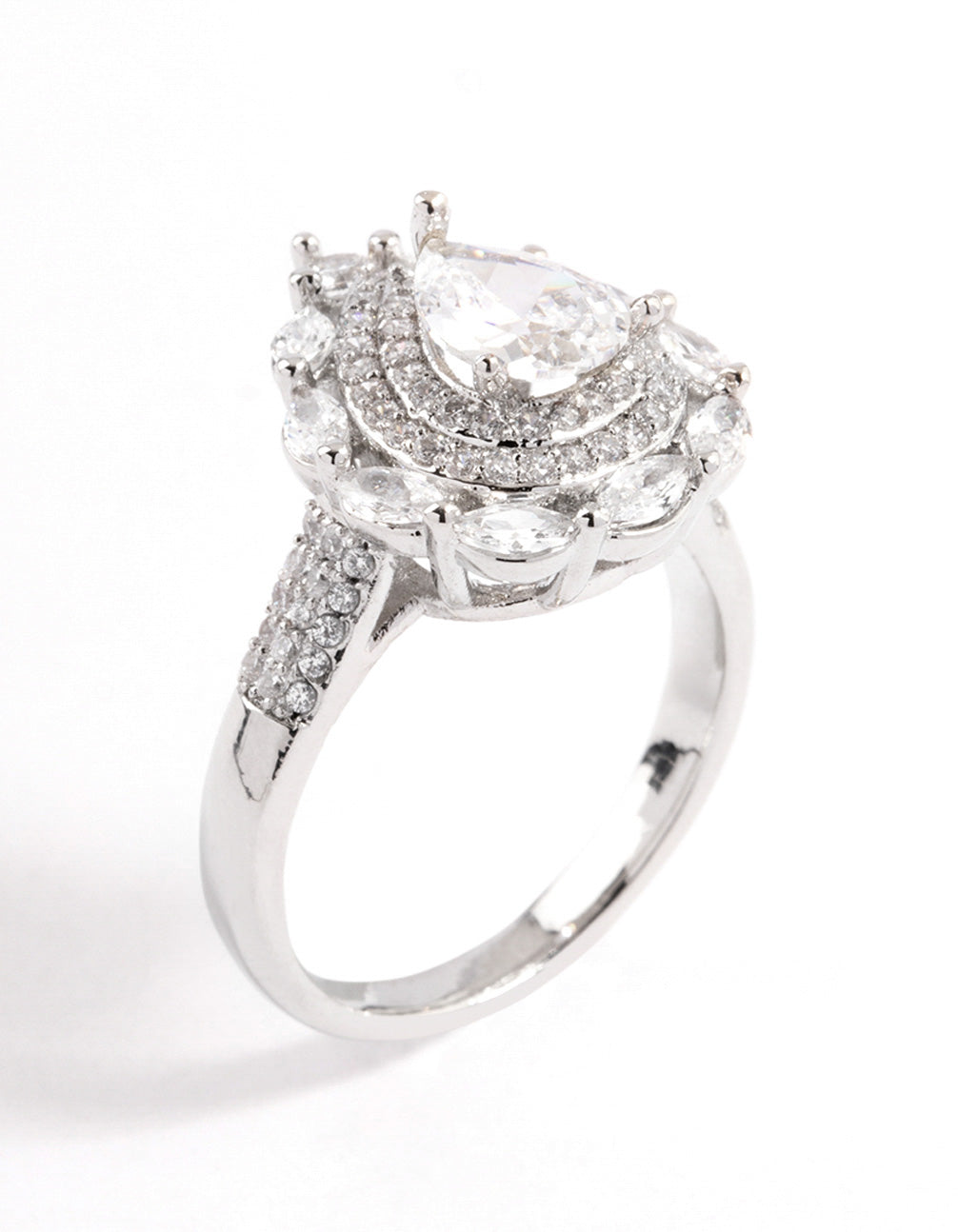 Silver Flare Pear Cubic Zirconia Ring