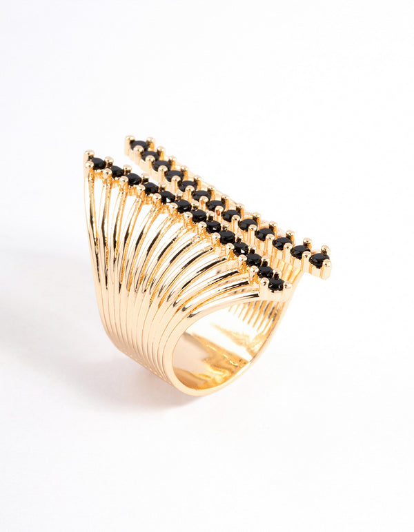 Black Ribbed Cage Ring