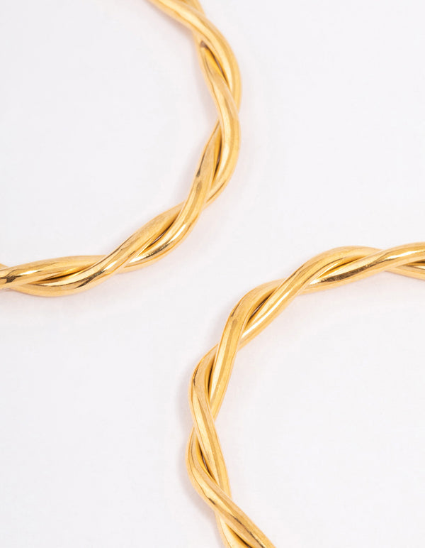 Waterproof Gold Plated Stainless Steel Medium Thin Twisted Hoop Earrings