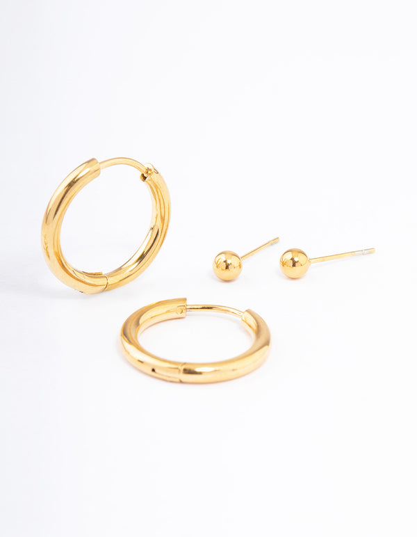 Waterproof Gold Plated Stainless Steel Basic Cubic Zirconia Earrings Pack