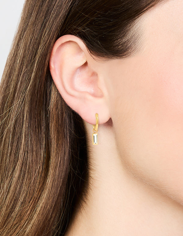 Waterproof Gold Plated Stainless Steel Classic Baguette Huggie Earrings