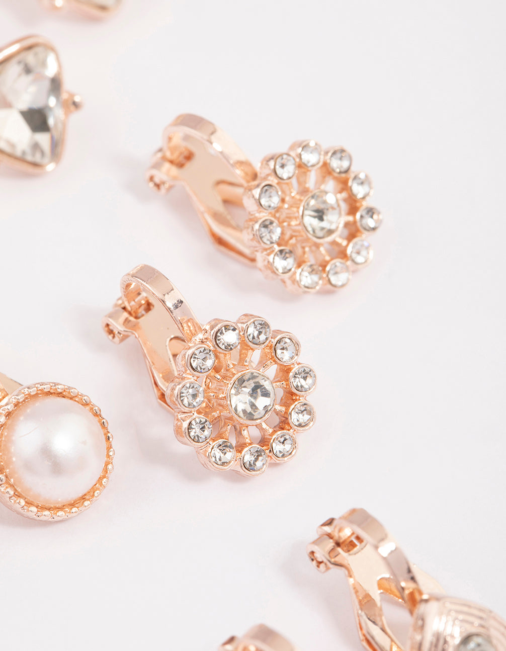 Rose Gold Heart & Flower Clip On Earrings 5-Pack
