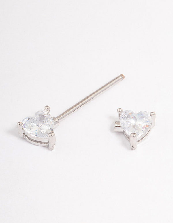 Surgical Steel Cubic Zirconia Double Heart Nipple Piercing