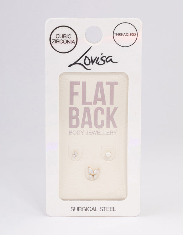 Gold Plated Surgical Steel Pearl Flat Back Pack