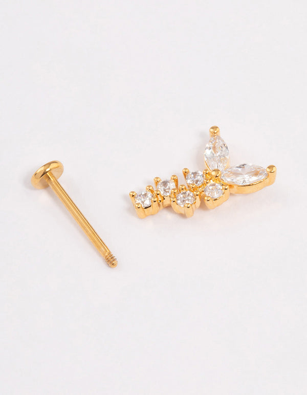 Gold Plated Surgical Steel Cubic Zirconia Butterfly Dust Flat Back