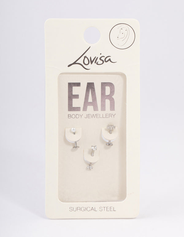 Surgical Steel Cubic Zirconia Pearl & Flower Earrings Pack