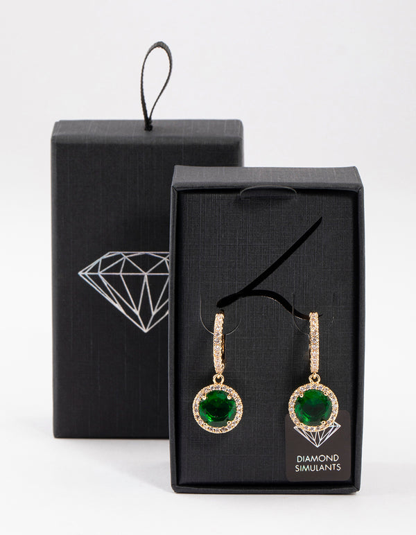 Gold Encrusted Round Emerald Huggie Earrings