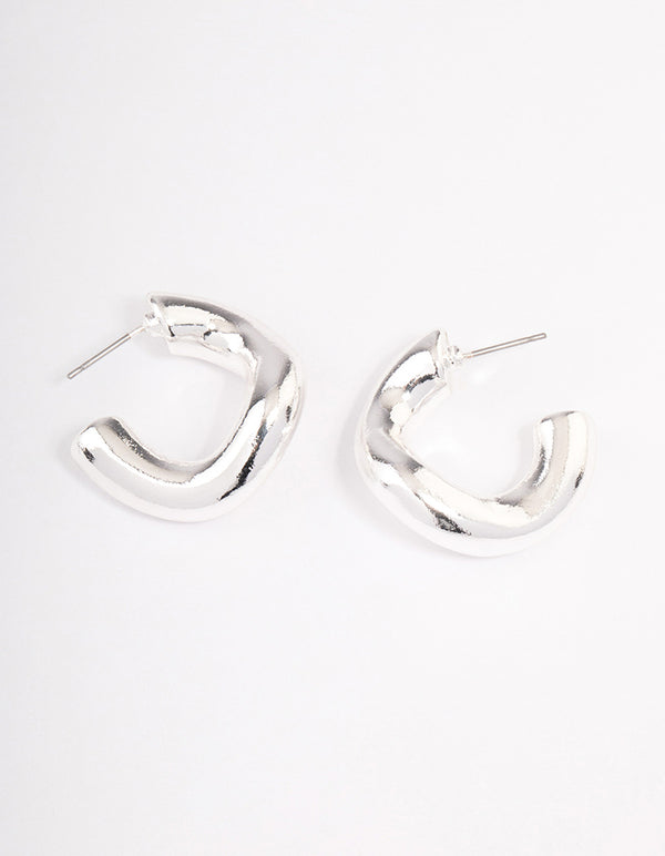 Silver Wave Thick Hoop Earrings