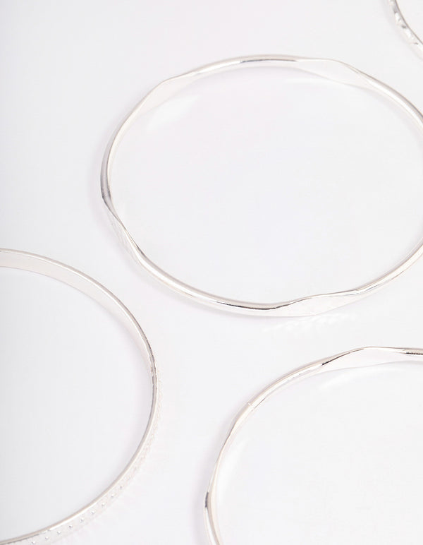 Silver Mixed Hammered Bangle 5-Pack