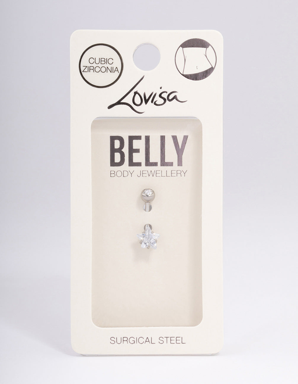 Surgical Steel Cubic Zirconia Bezel & Star Belly Ring