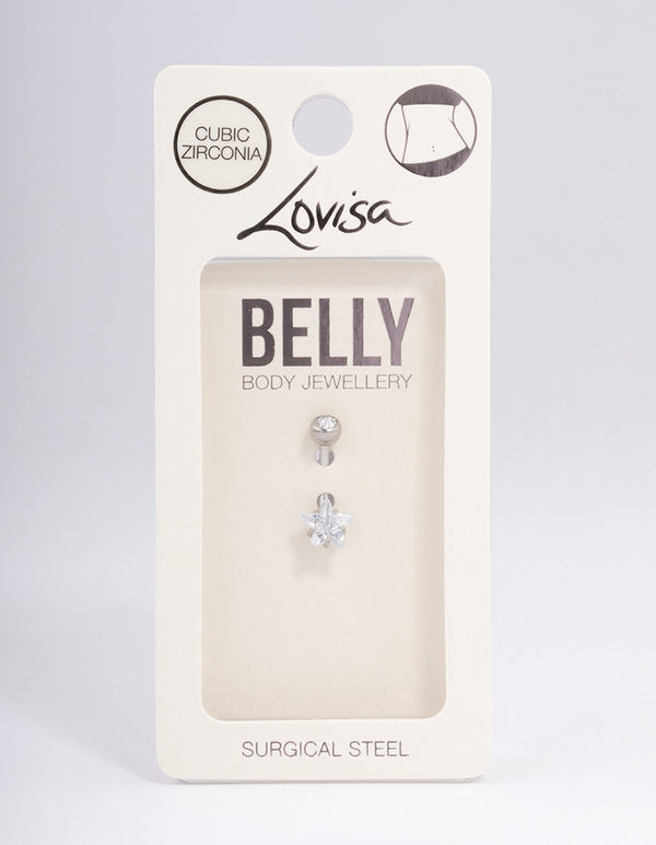 Surgical Steel Cubic Zirconia Bezel & Star Belly Ring