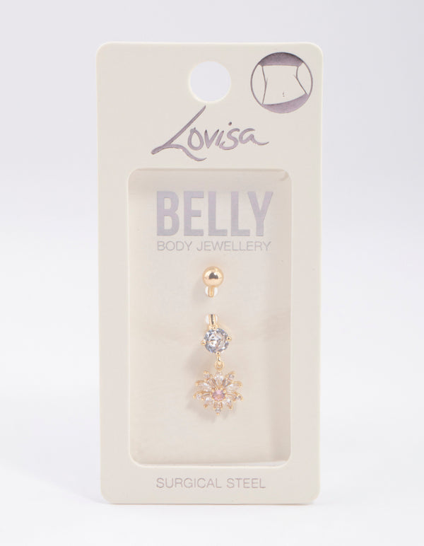 Gold Plated Surgical Steel Sunflower Charm Belly Ring