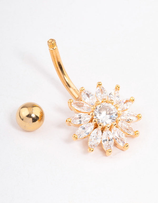 Gold Plated Surgical Steel Cubic Zirconia Cluster Large Belly Ring