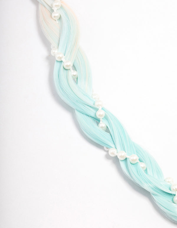 Kids Mixed Faux Hair Pearl Bow Braided Clip