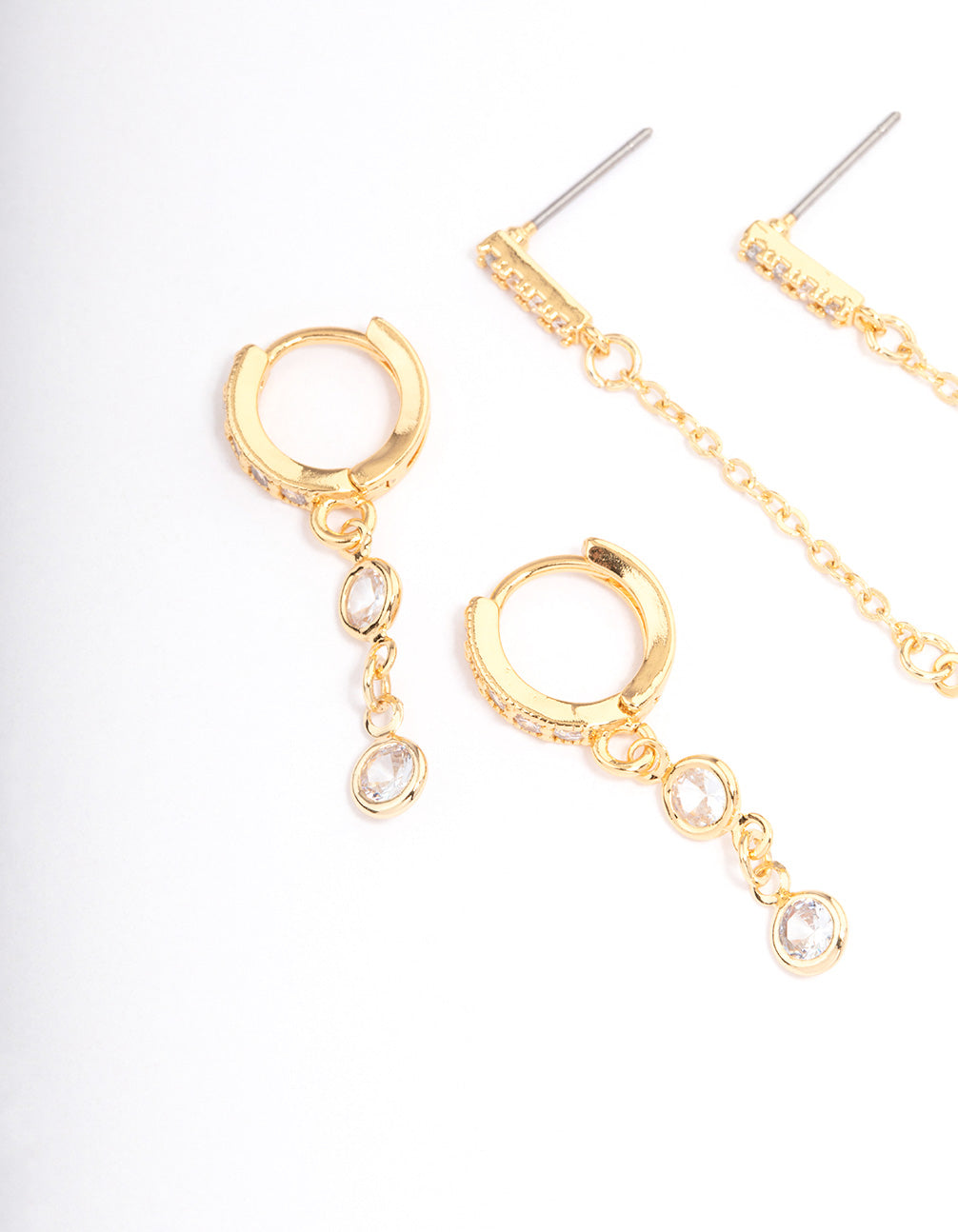 Gold Plated Round & Pearl Cubic Zirconia Earrings Pack