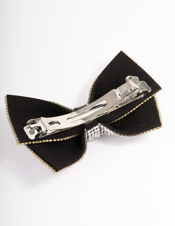 Fabric Diamante Bow Barette Clip