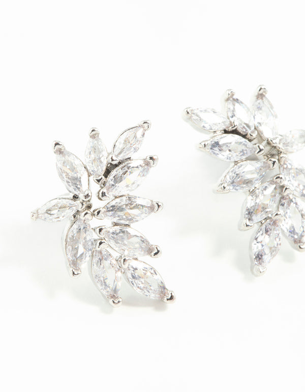 Silver Cubic Zirconia Navette Mini Stud Earrings