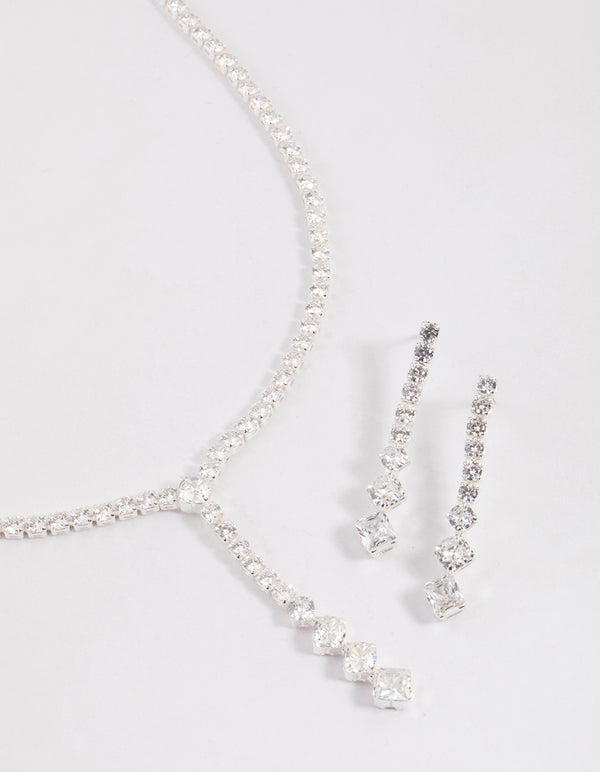 Silver Cubic Zirconia Silver Y-Neck Jewellery Set