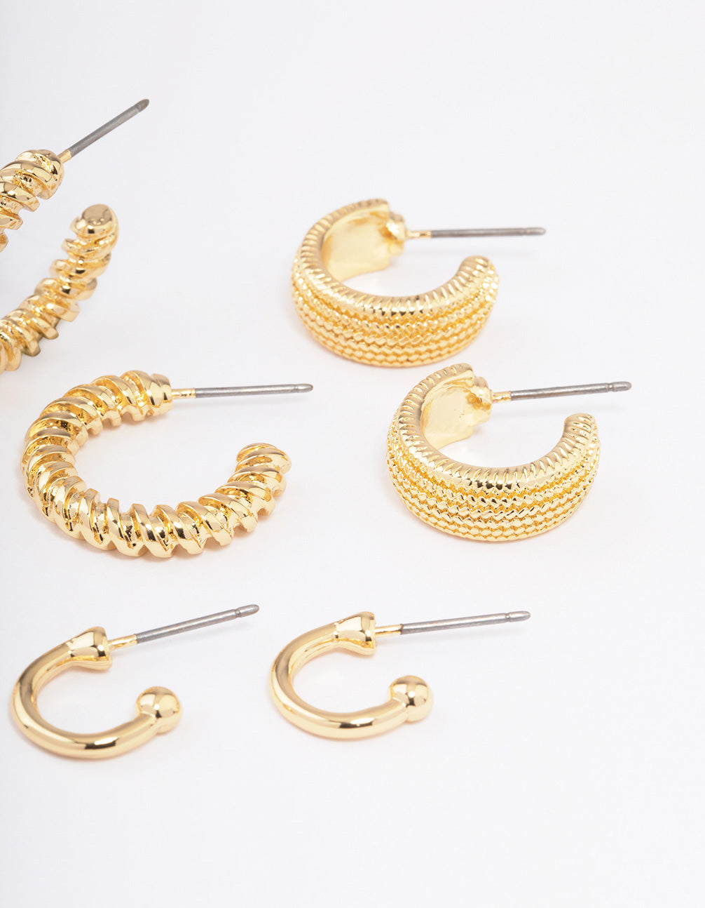 Gold Plated Textured Chunky Hoop Earrings 4-Pack