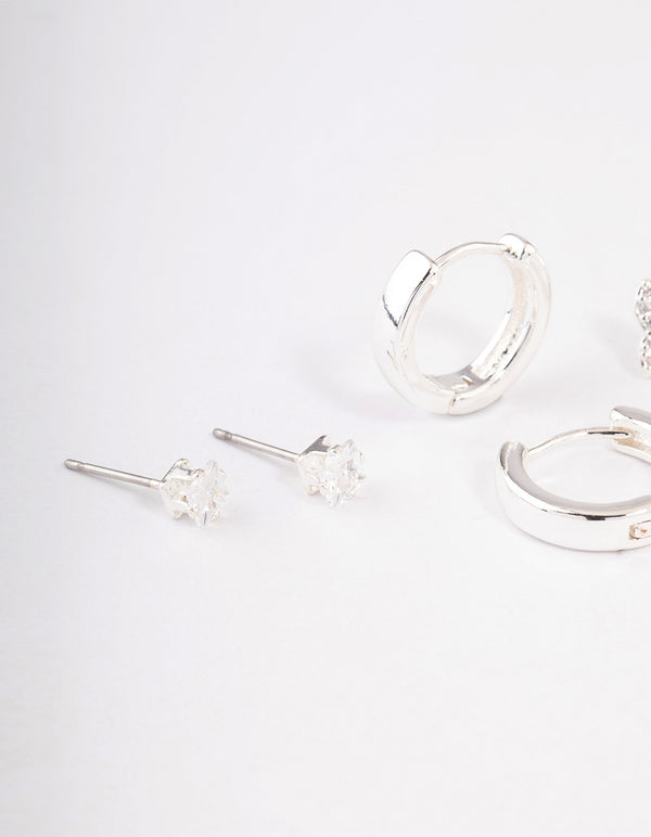 Silver Plated Brass Cubic Zirconia Double Butterfly Earring Pack