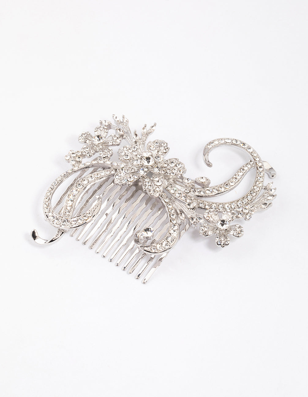 Silver Detailed Swirl Flower Hair Comb