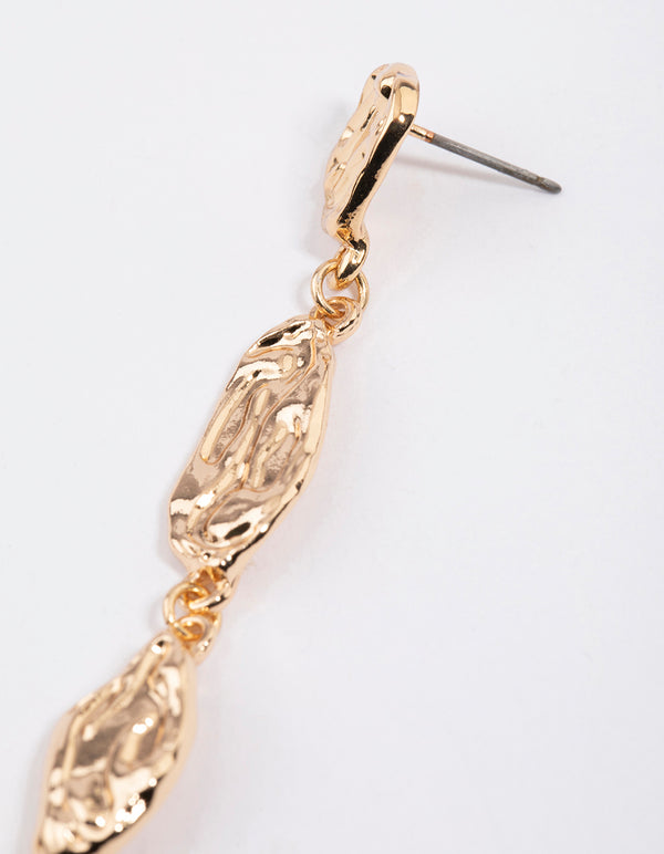 Gold Hammered Organic Drop Earrings