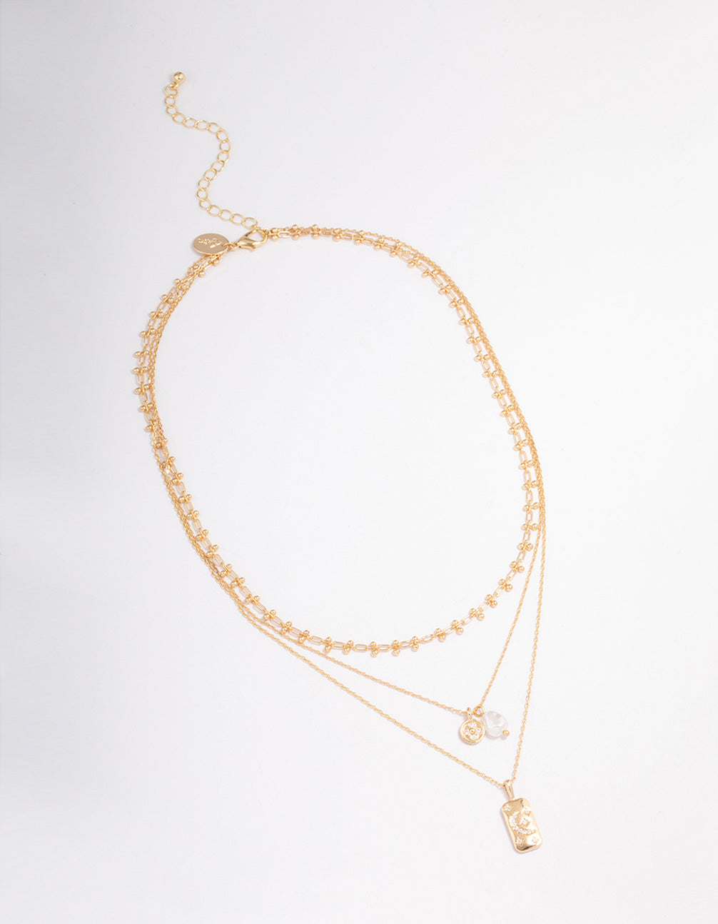 Gold Triple Layered Pearl Pendant Necklace