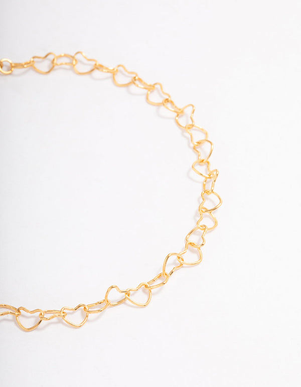 Gold Plated Sterling Silver Linked Hearts Bracelet