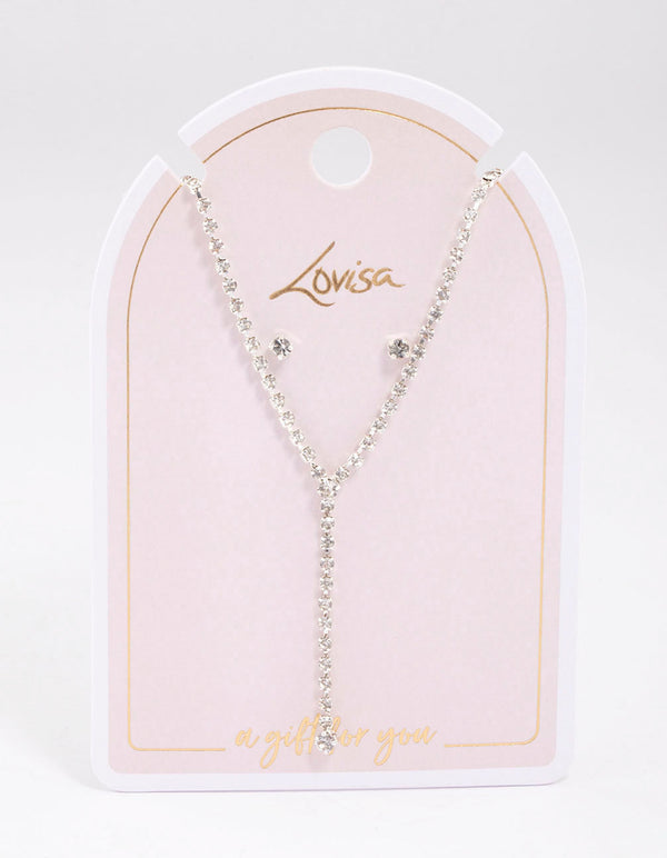Silver Cup Chain Y-Shaped Necklace & Earring Set