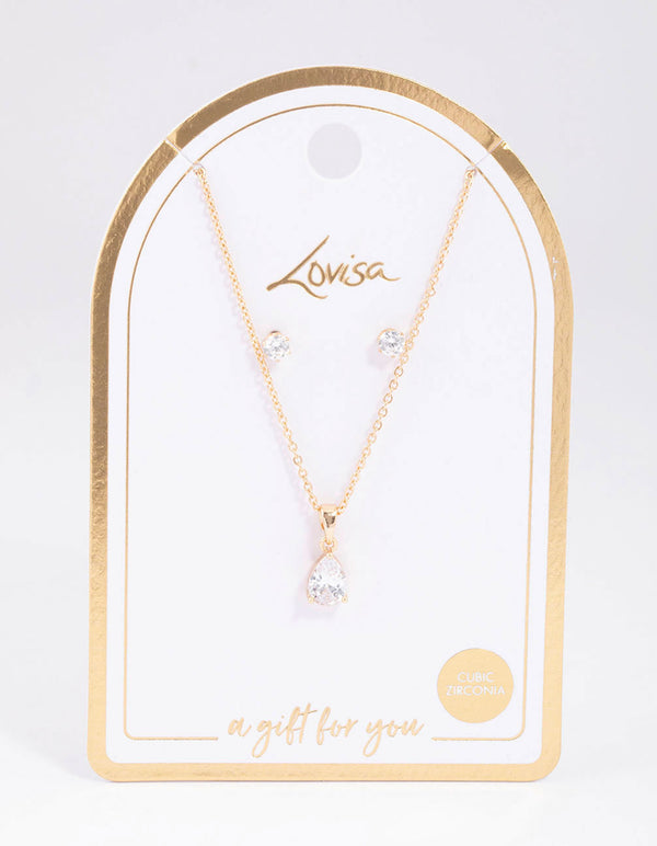 Silver Pearl Drop Necklace & Earring Set