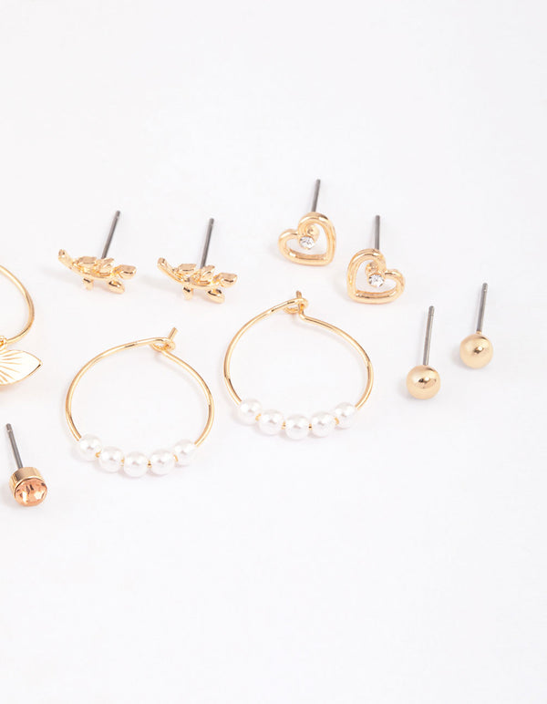 Gold Pearl Butterfly & Flower Earrings 8-Pack