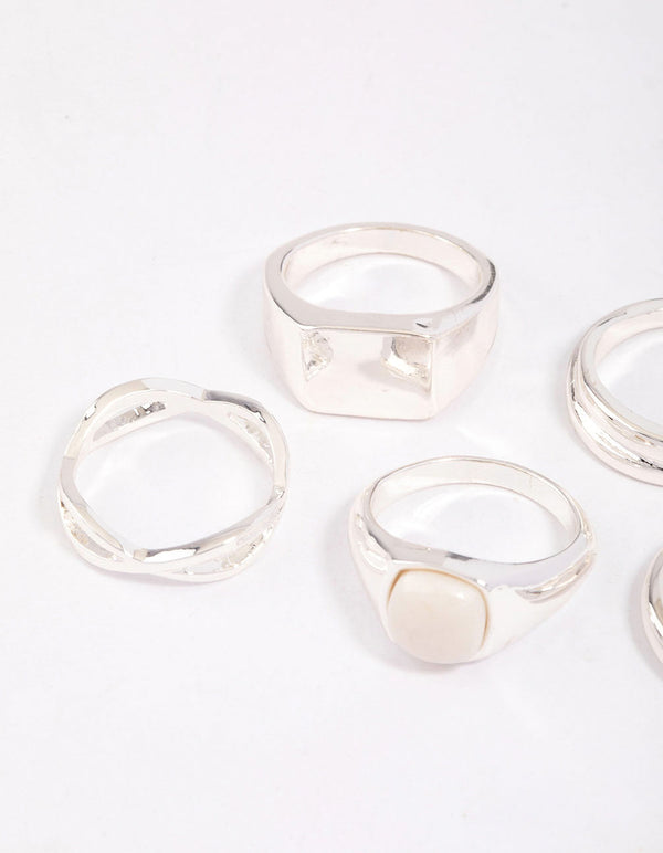 Silver Organic Signet Ring Pack
