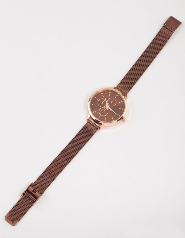 Brown Pearlised Sandblast Mesh Watch