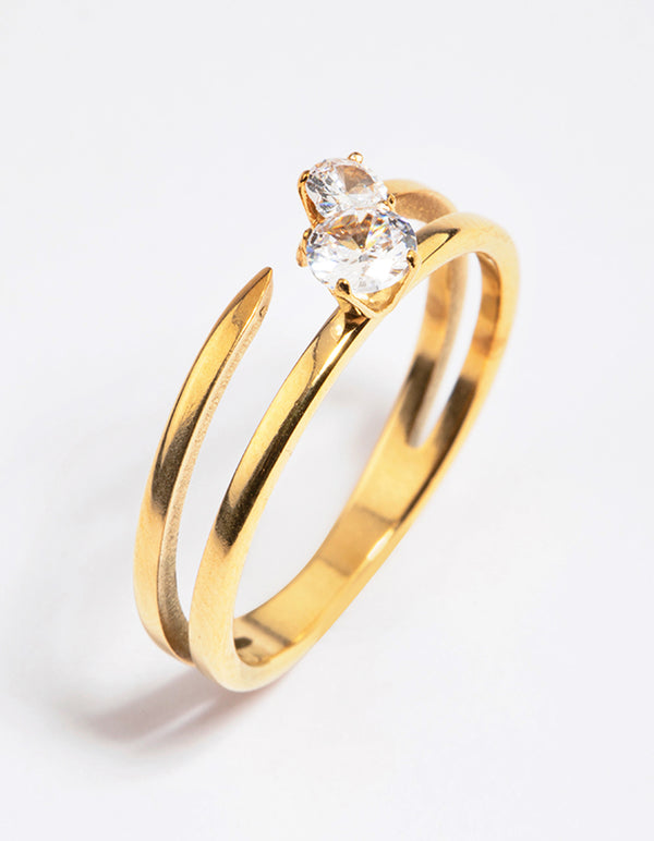 Waterproof Gold Plated Classic Cubic Zirconia Offset Ring
