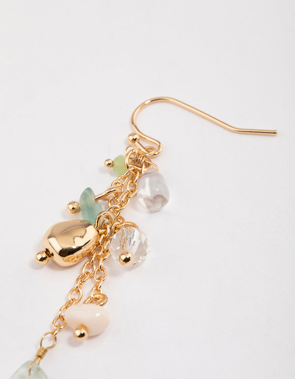 Gold Green Fluorite Tassel Drop Earrings
