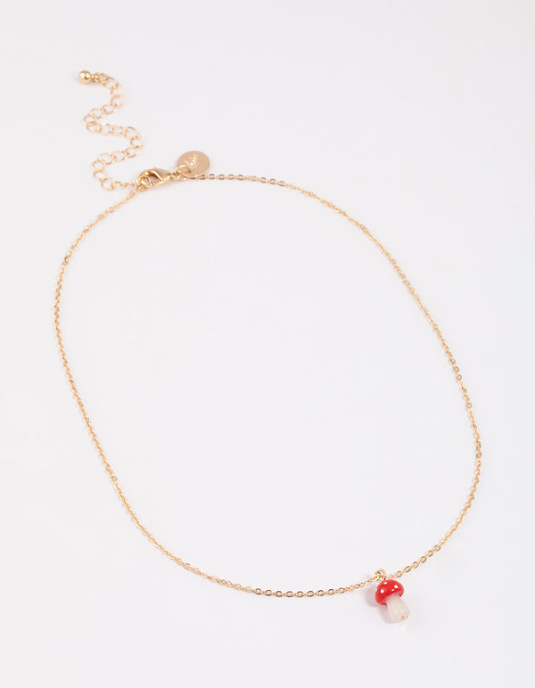 Gold Mushroom Pendant Necklace