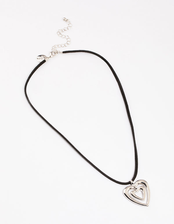 Rhodium Outline Heart Pendant Necklace