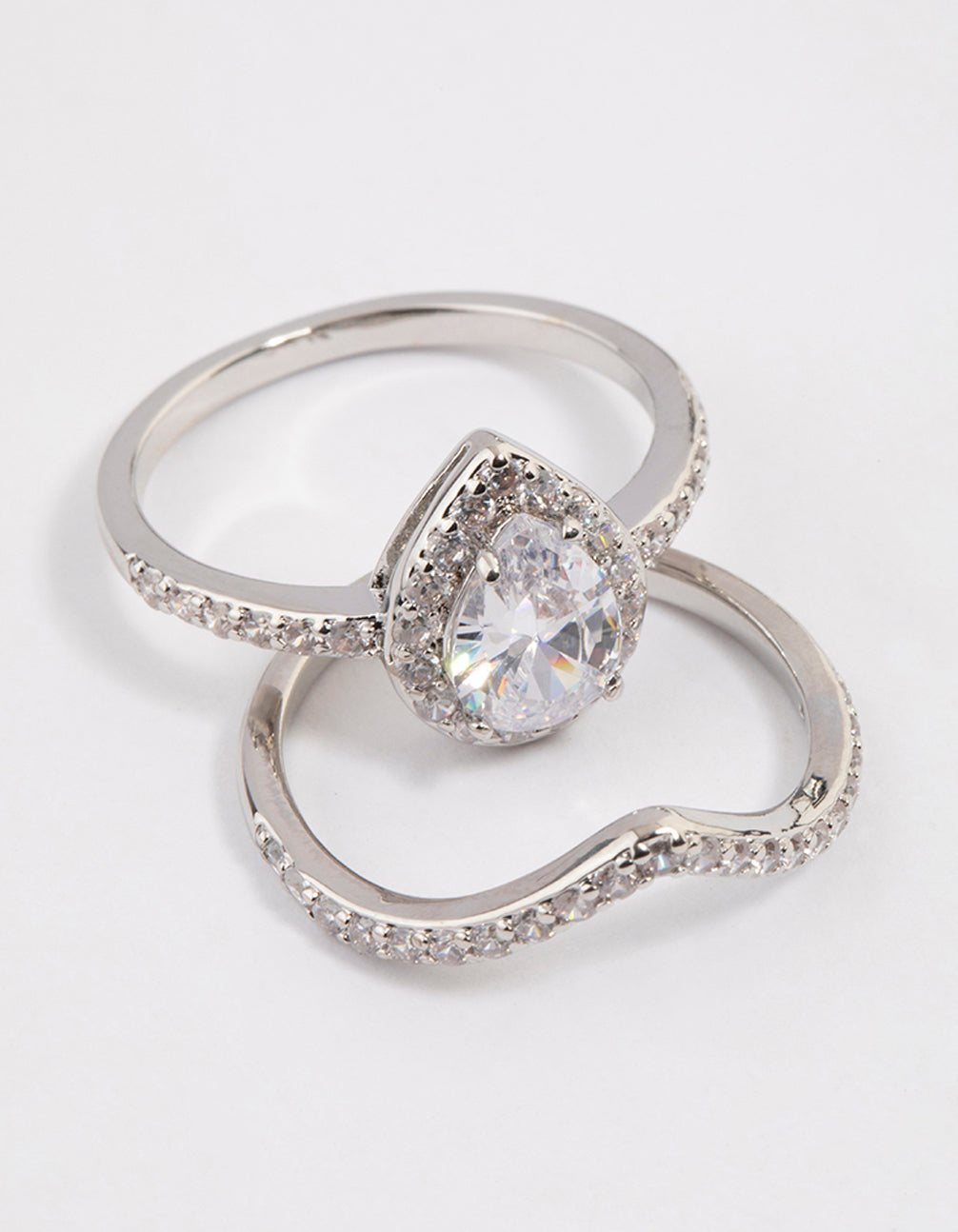 Silver Crowned Pear Crystal Ring