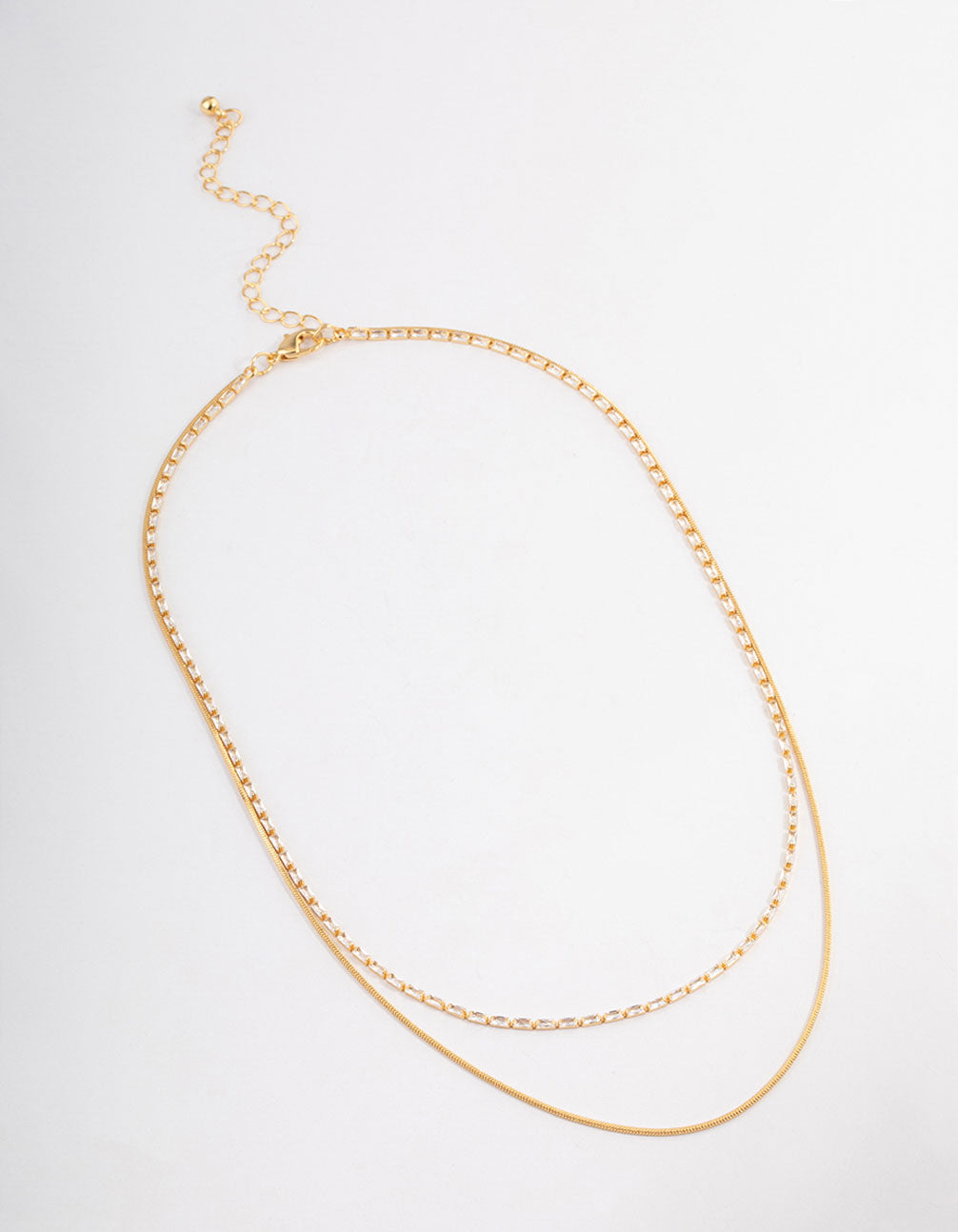 Gold Plated Cubic Zirconia Dainty Baguette Layered Necklace