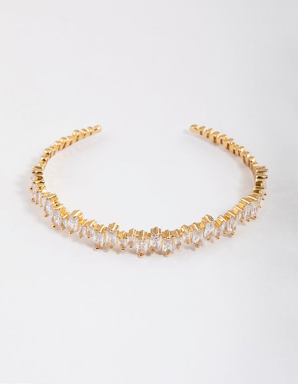 Gold Plated Cubic Zirconia Organic Baguette Wrist Cuff