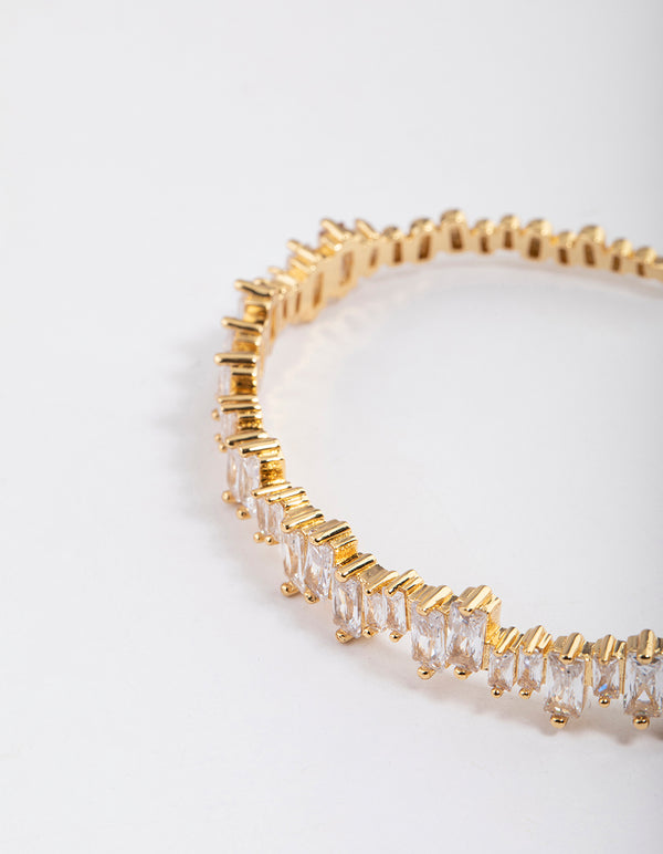 Gold Plated Cubic Zirconia Organic Baguette Wrist Cuff