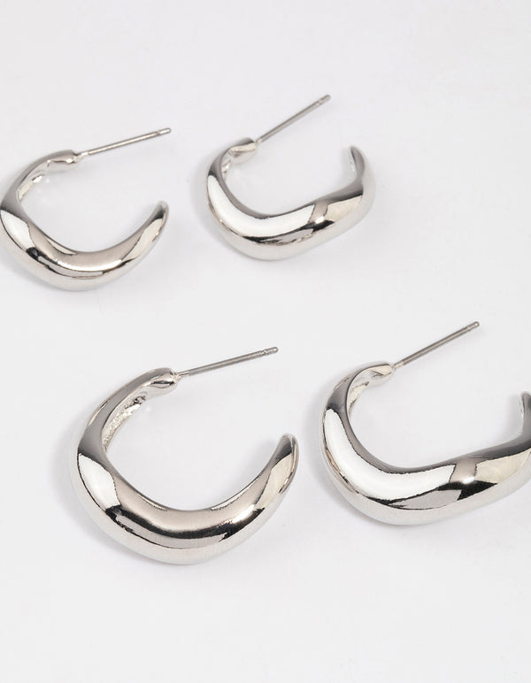 Silver Wave Match Hoop Earrings Pack