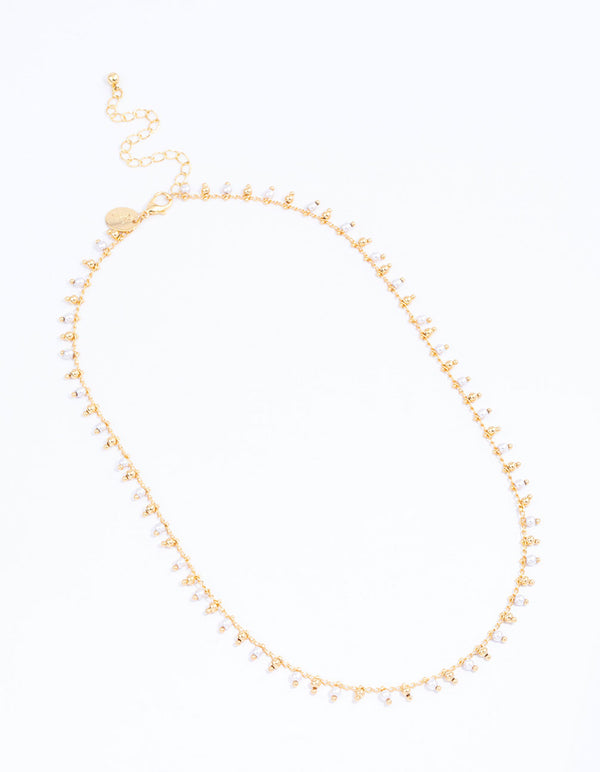 Gold Plated Beaded & Freshwater Pearl Drop Necklace
