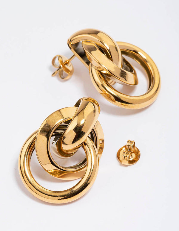 Waterproof Gold Plated Stainless Steel Knotted Link Drop Earrings