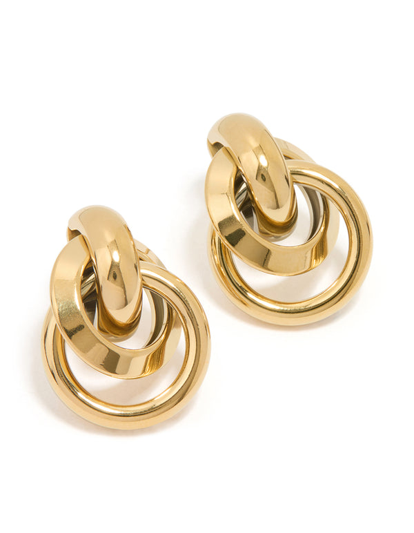 Waterproof Gold Plated Stainless Steel Knotted Link Drop Earrings