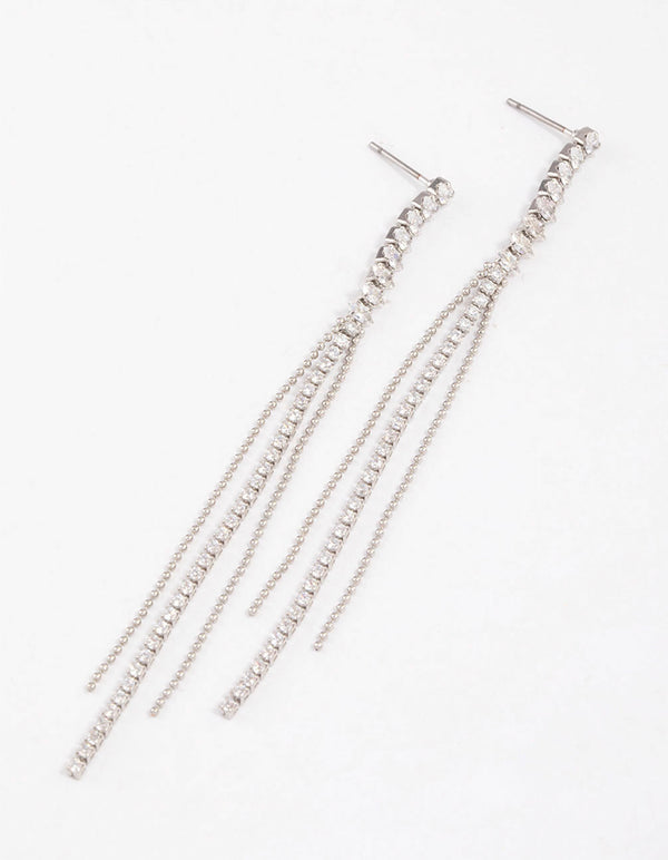 Silver Cubic Zirconia Skinny Stranded Drop Earrings