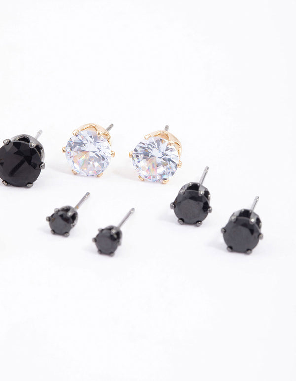 Cubic Zirconia Round Stud Earrings 6-Pack