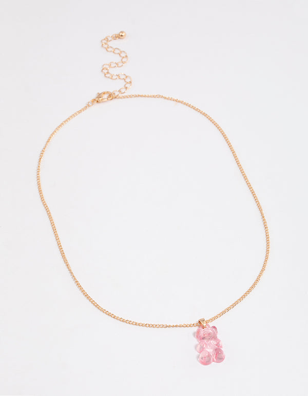 Gold Mini Gummy Bear Pendant Necklace