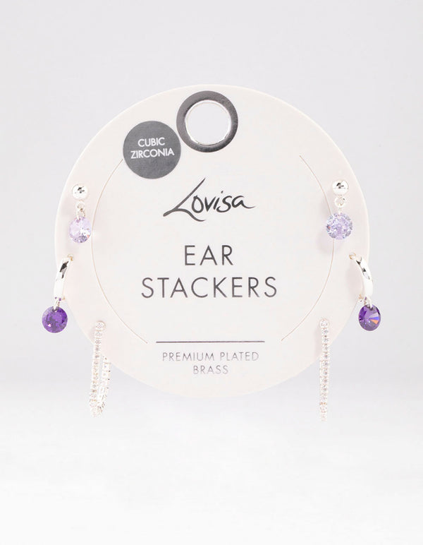 Silver Plated Brass Cubic Zirconia Cup Chain Earring 6-Pack